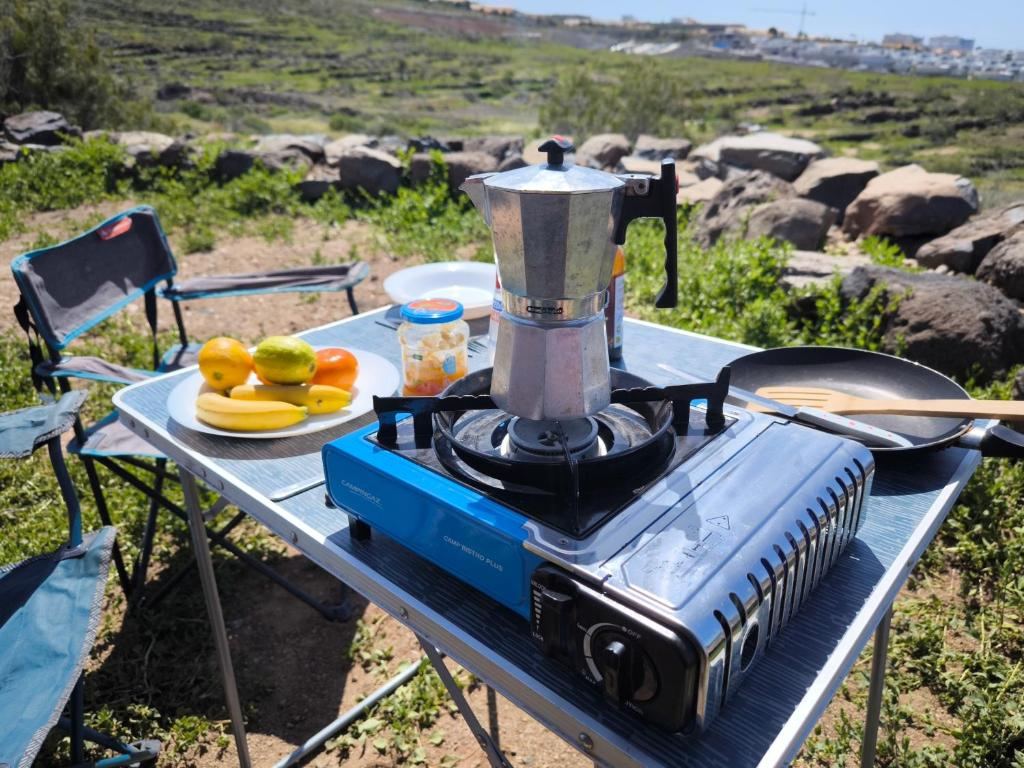 Hornillo de gas y cafetera